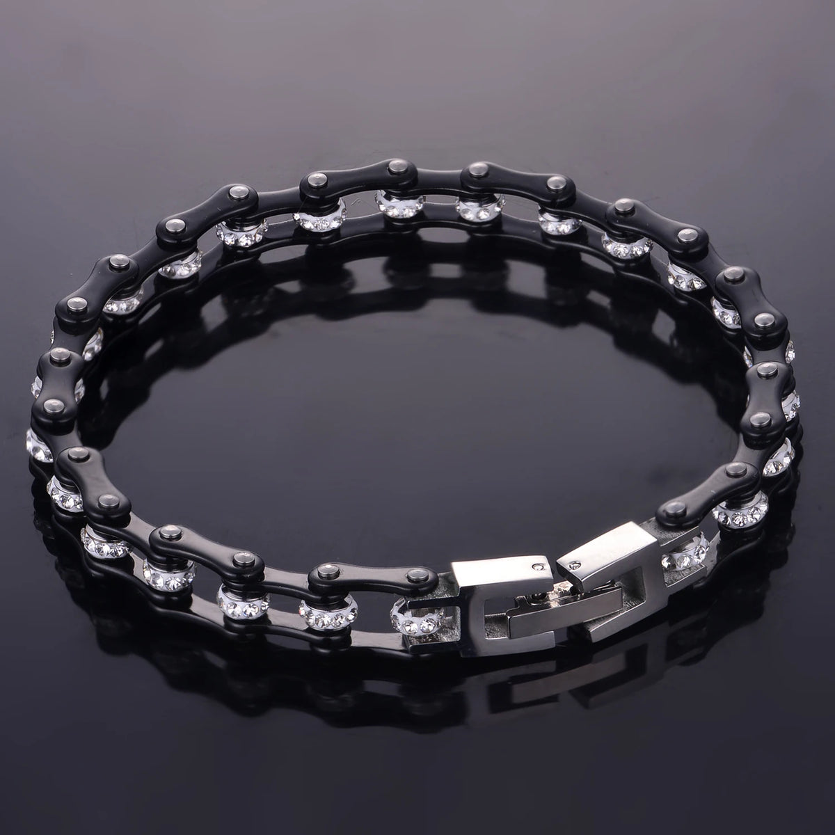 REBEL Motorcycle Chain Ladies Bling Bracelet Black Link Chain 316 Stainless Steel Biker Bracelet Rider Jewelry