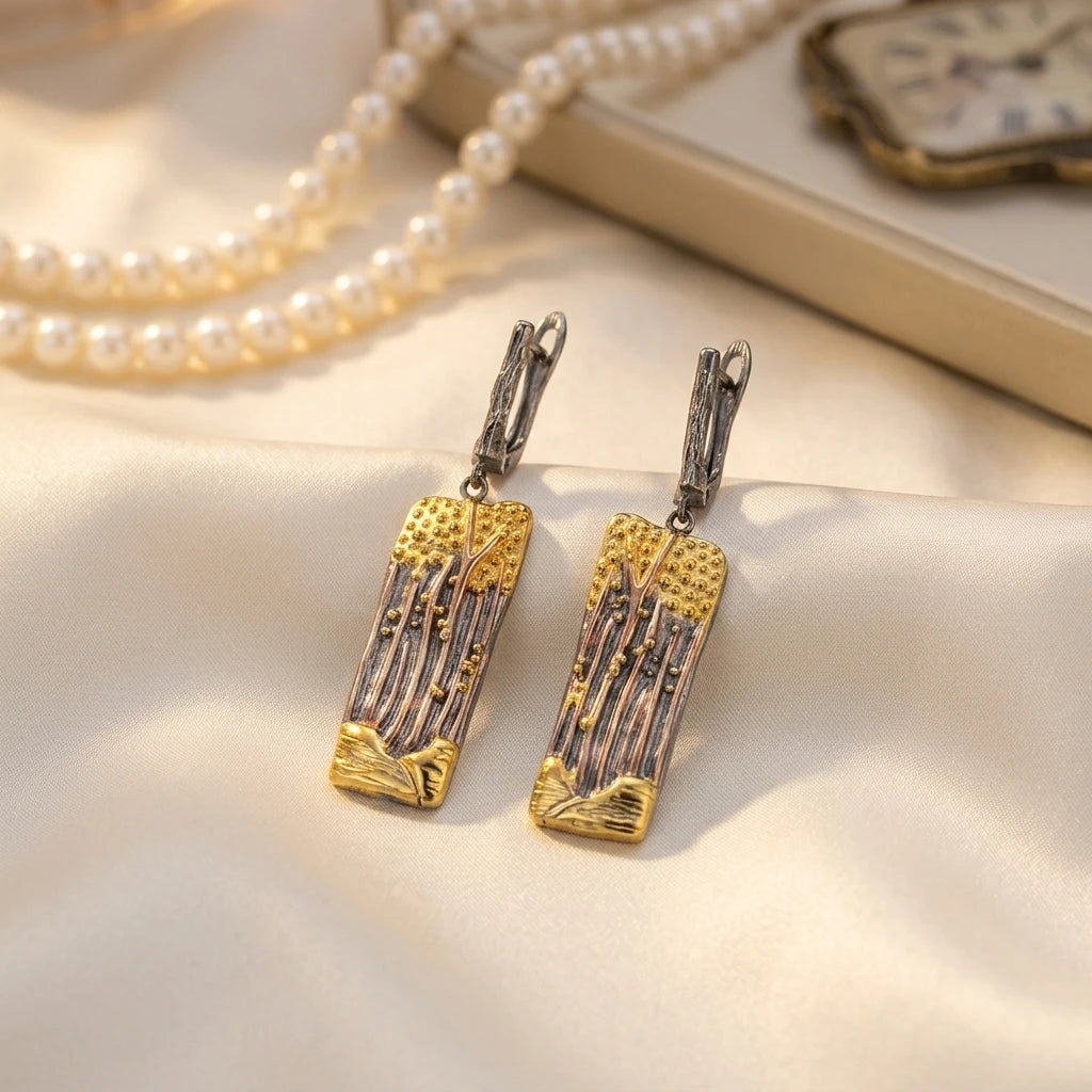 High-end Classic Private Ordering Rectangular 925 Sterling Silver 18K Gold Plated Pendant Earrings for Wedding & Party Gift