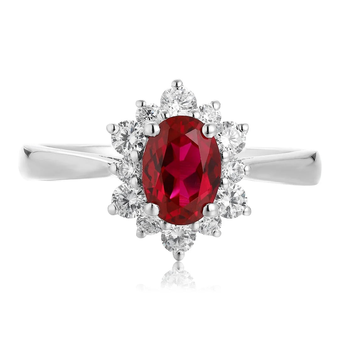 Gemfiori Jewelry Trendy High Quality S925 Silver Cultivated Ruby Ring Unisex Engagement Ring for Wedding Party or Gift