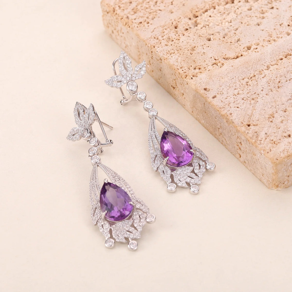 ArtistA ZL0065 Abiding Exquisite Luxury 925 Sterling Silver Big Size Amethyst 2 Pieces Ladies Wedding Cz Jewellery Sets