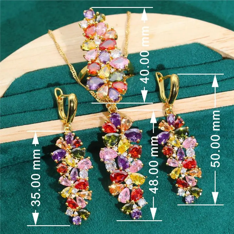 XOTICA Exquisite Multi-Zircon Gold Color Jewelry Set for Women for Weddings Parties-Includes Bracelet Earrings Pendant Ring Gift