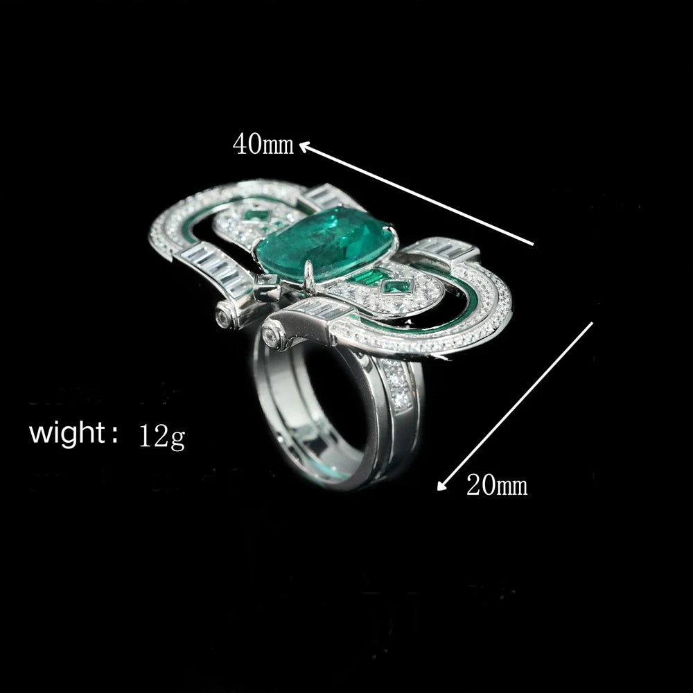MuShan Jewelry Factory S925 Sterling Silver Ring Light Luxury Electroplated Gold High Carbon Diamond Jewelry in Green Wood