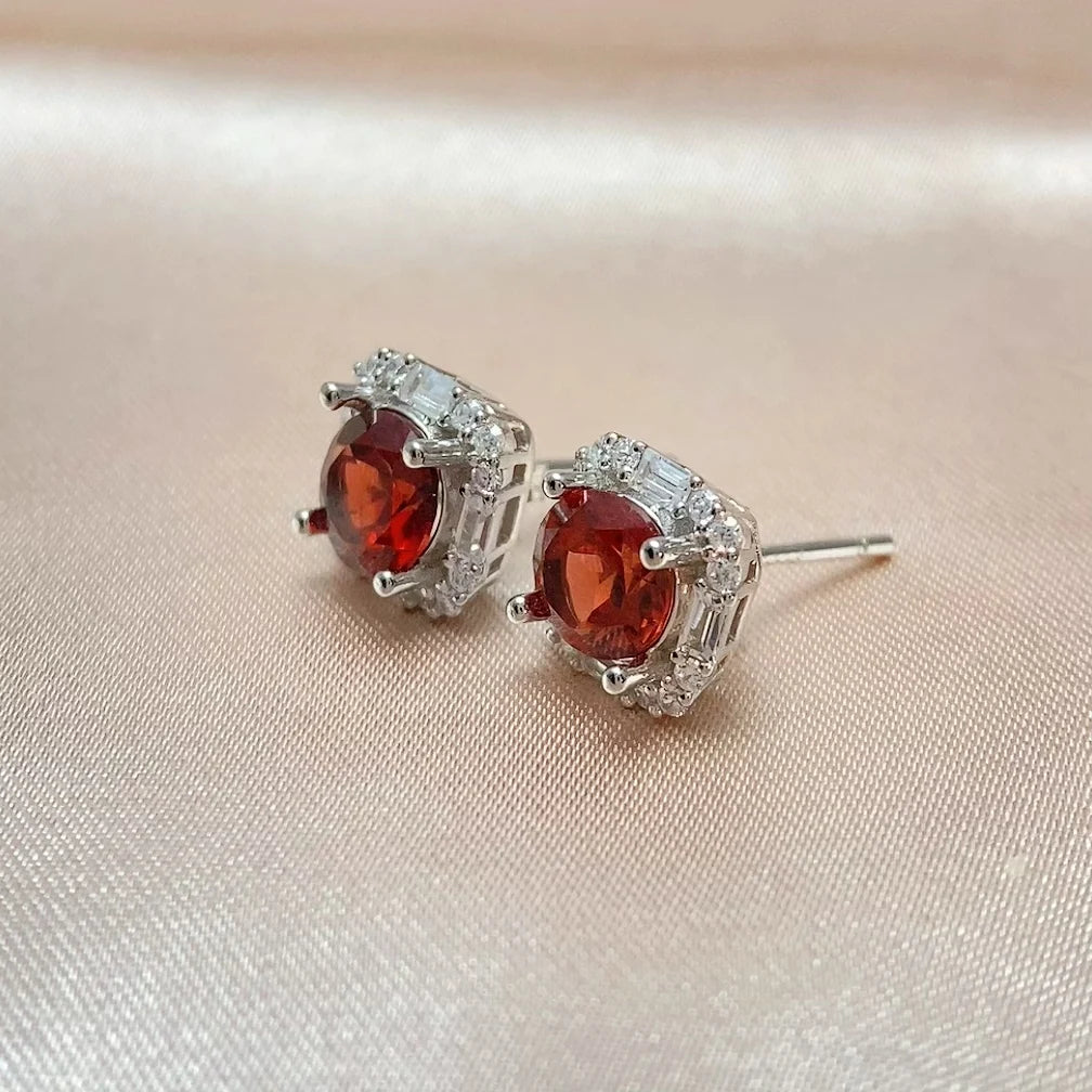 REDheart Fine Luxury Designer Women's Jewelry Set 925 Sterling Silver Rhodium Natural Garnet Ring/Necklace Earring Gift for Engagement