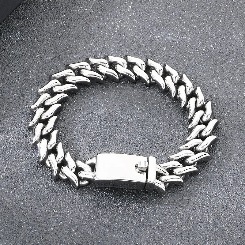 REBEL Polished Fashion Bracelets Men Stainless Steel Trendy Link Bracelet Bangle