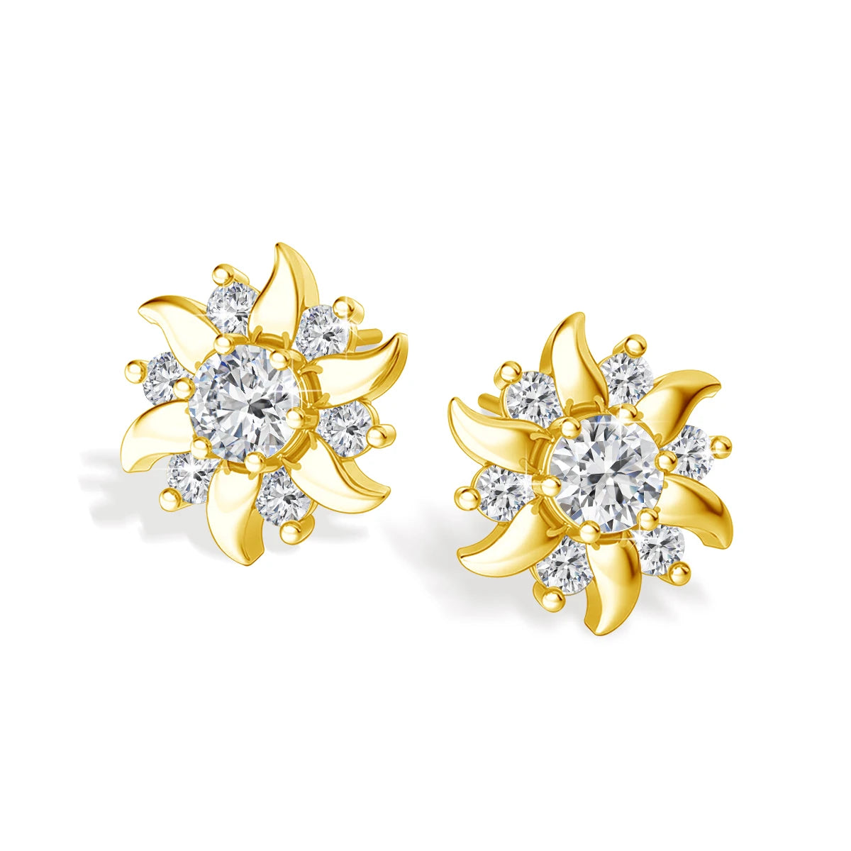 Gioiellieri Gemfiori Fine Jewellery Earrings Sunflower Moissanite Diamond Woman Gift Engagement Hollow 14K Gold Earrings