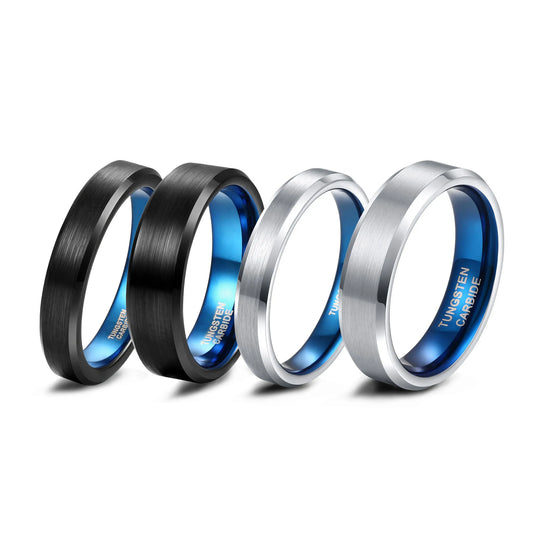 REBEL Blue-Plated Brushed Tungsten Carbide Ring