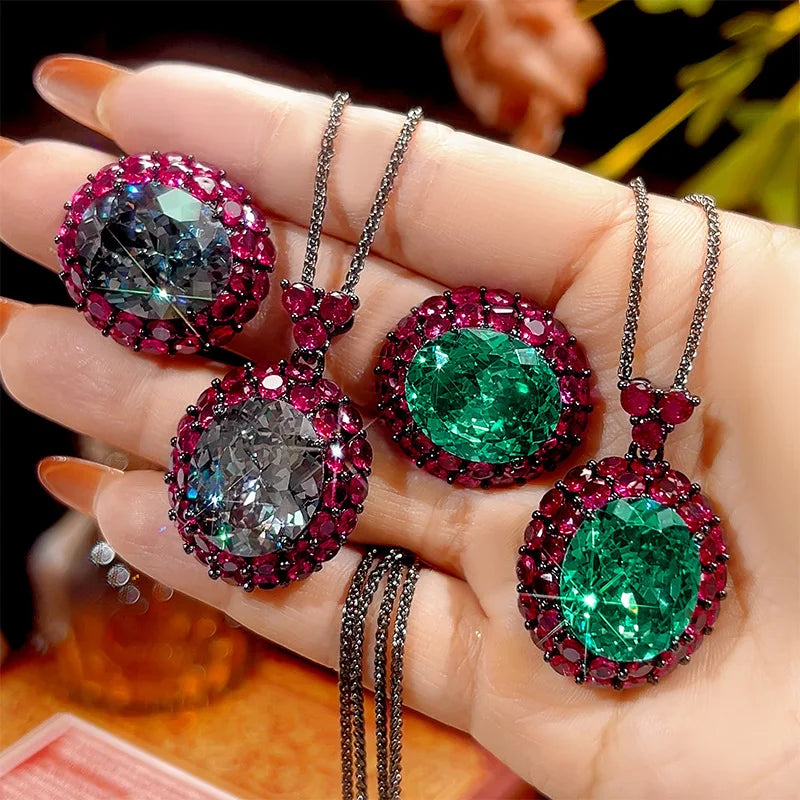REDheart Copper Alloy Inlaid Zircon Open Ring Bird's Nest Cut Black Gray Premium Gold Plated Wedding Party Pendant Necklace Set