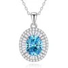 925 Sterling Silver Classic Square Blue Zircon Pendant Necklace | Luxury Blue Stone Clavicle Chain Birthday Gift for Women