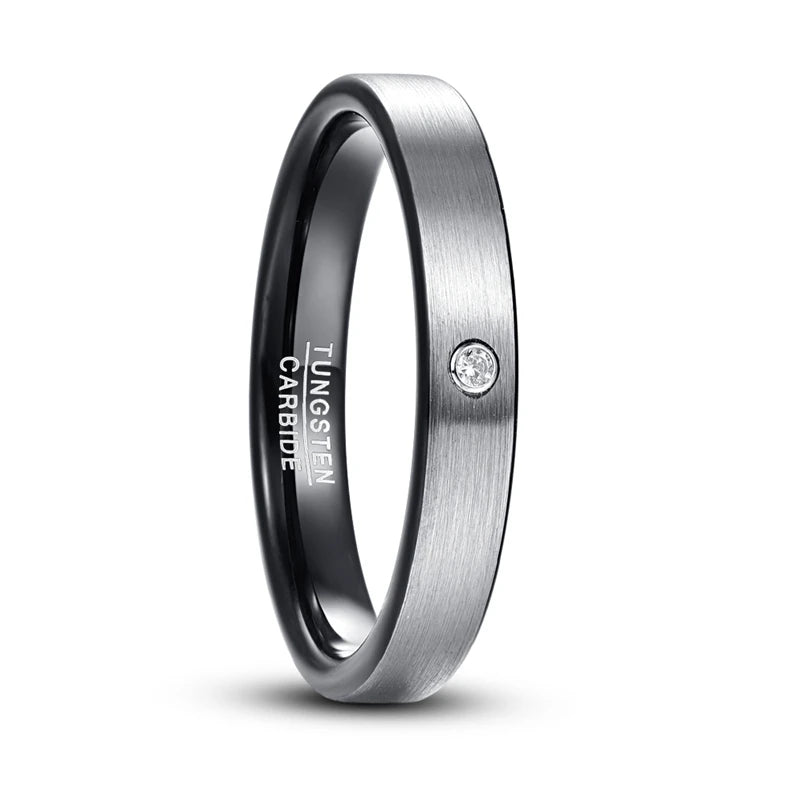 REBEL 4mm Inner Circle Plated Black Inlaid Zircon Sandface Craft Unisex Tungsten Rings Jewelry
