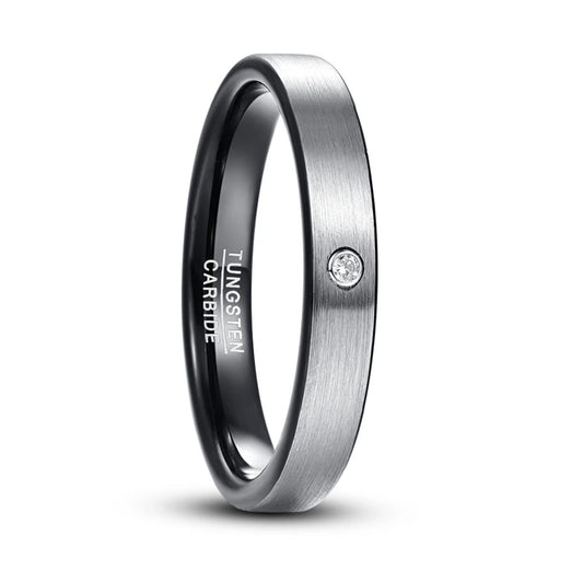 REBEL 4mm Inner Circle Plated Black Inlaid Zircon Sandface Craft Unisex Tungsten Rings Jewelry