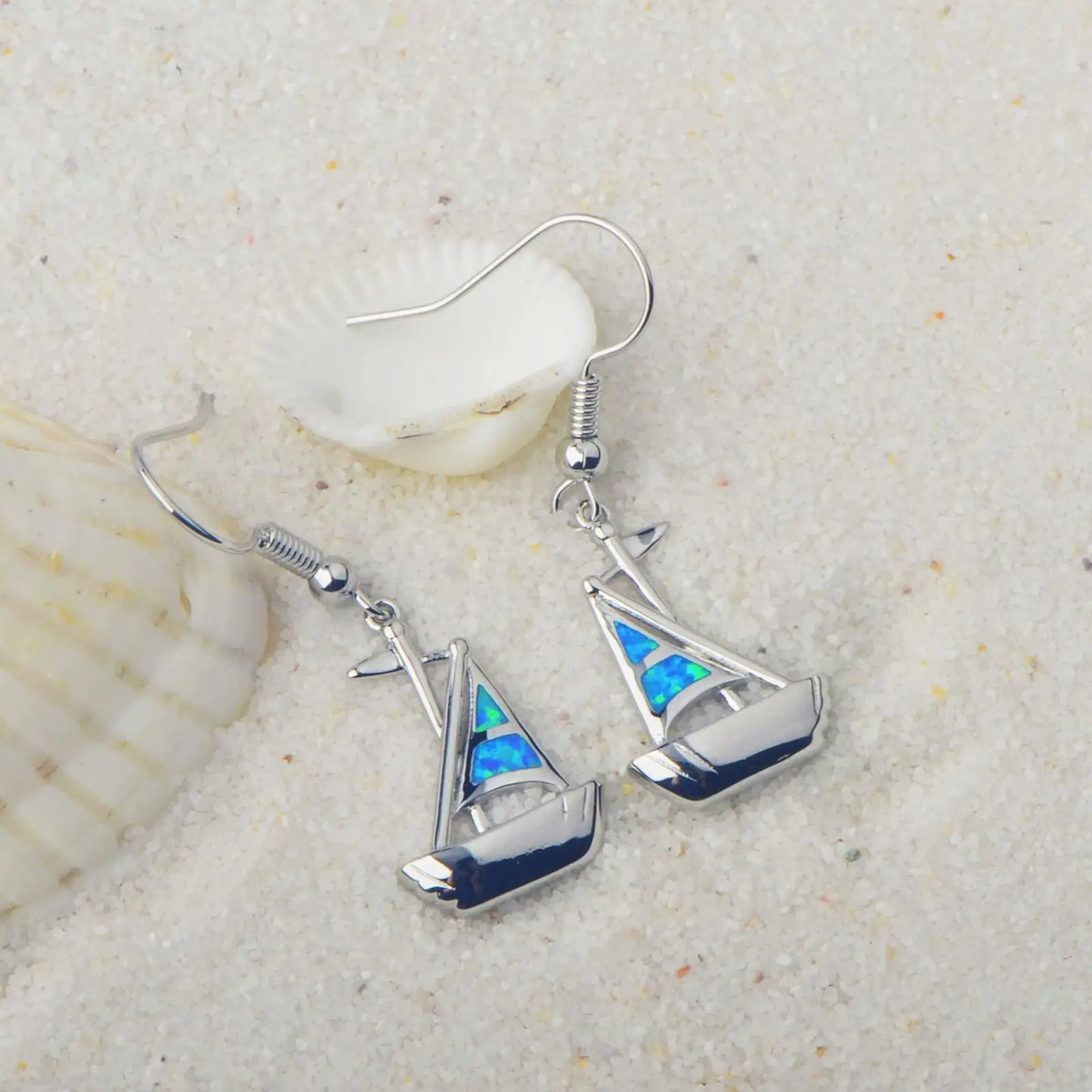 Nautical Sailboat Opal Drop Earrings - Blue Fire Opal Sail & Sleek Yacht Design | Beach-Chic Daily Jewelry Bulk Gifts
