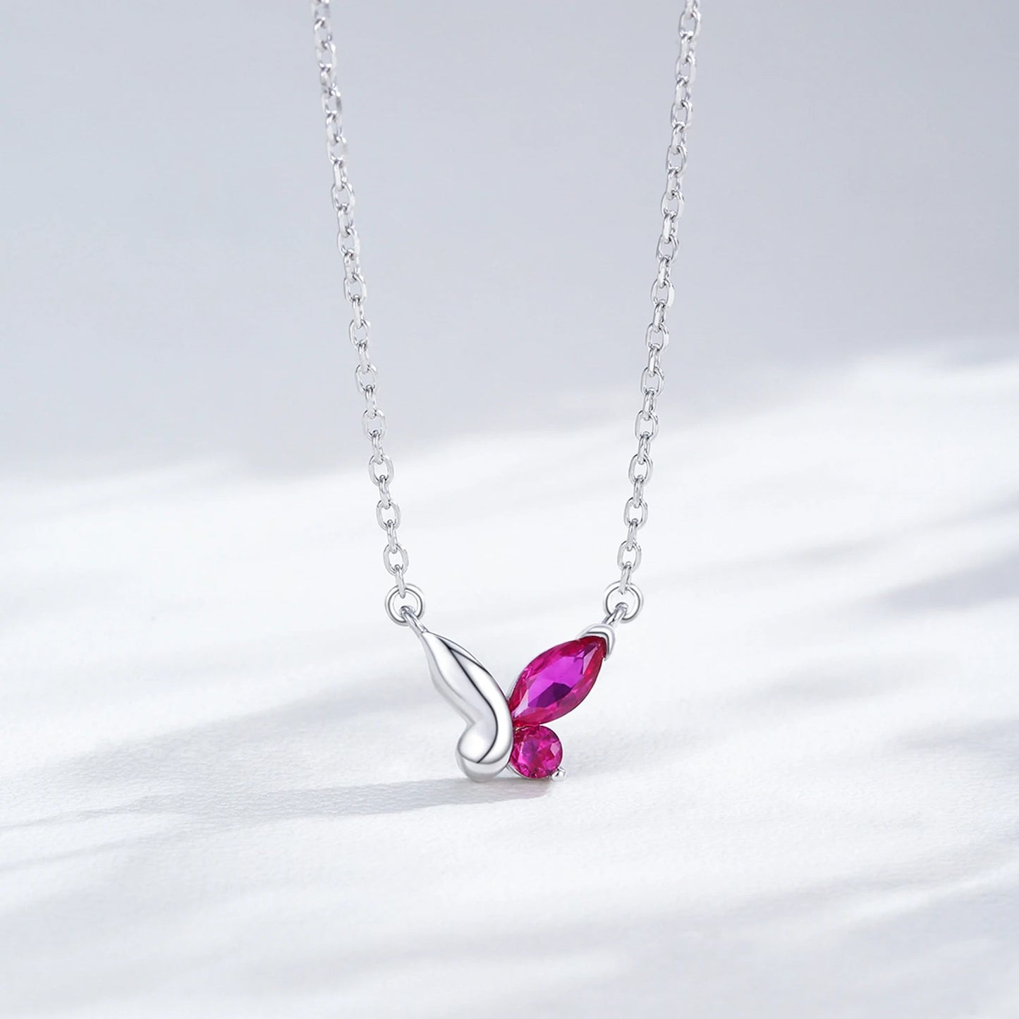Ailmay Pink Butterfly Bracelet Necklace 925 Sterling Silver Jewelry Set for Women Romantic Wedding Jewelry