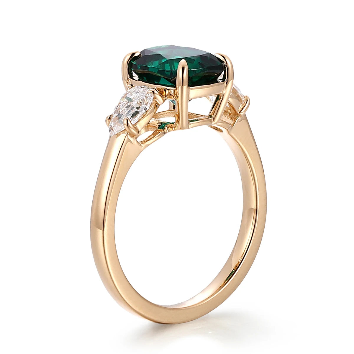Gemfiori Fashion Jewelry 3CT Lab Grown Emerald Ring 7*9mm Cushion Cut Lab Grown Emerald 18k Yellow Solid Gold Engagement Wedding Ring