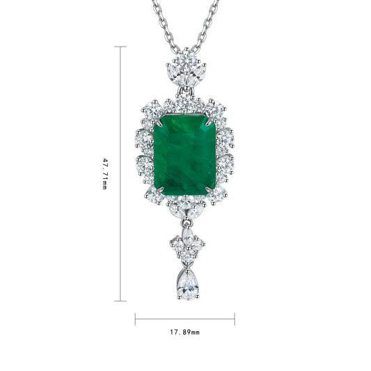 Gemfiori Anster 925 Sterling Silver High-quality Cultivated Emerald Necklace - Suitable for Parties or As a Gift