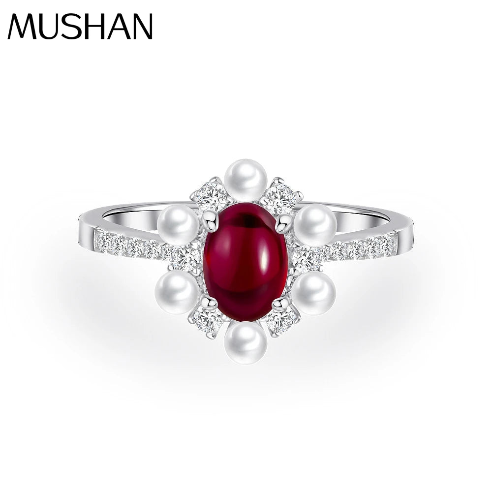 MuShan Jewelry Factory New 925 Silver 1ct Egg Shaped Lab Grown Red and Blue Sapphire 5*7 Fashionable and Versatile Ring