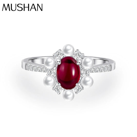 MuShan Jewelry Factory New 925 Silver 1ct Egg Shaped Lab Grown Red and Blue Sapphire 5*7 Fashionable and Versatile Ring