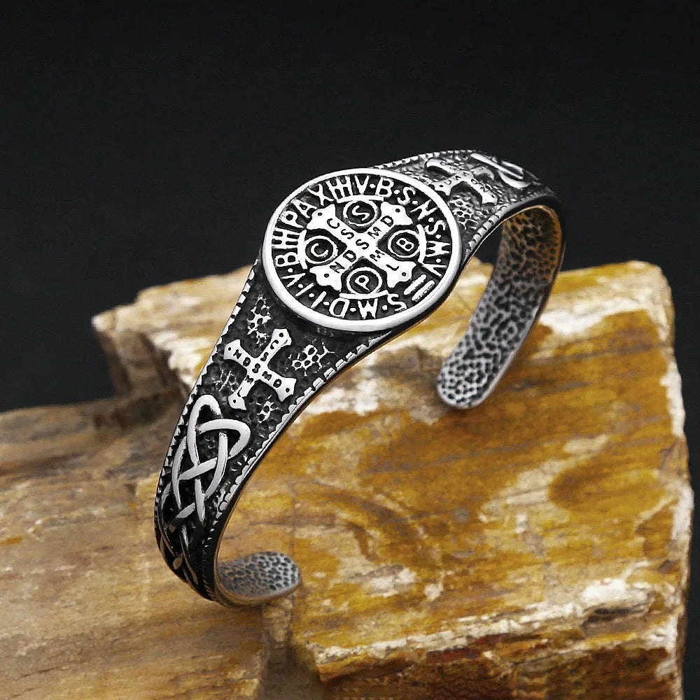 REBEL VIKING Valknut Celtic Knot Rune Cuff Bangle – Stainless Steel