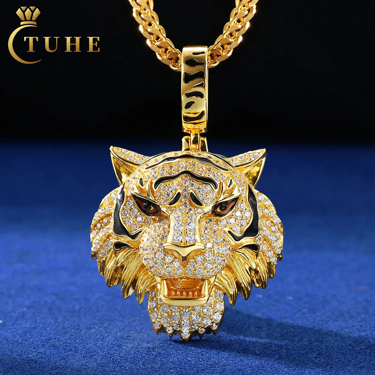 S&S 925 Silver VVS Moissanite Iced Out 3D Tiger Head Pendant | Hip-Hop Jewellery