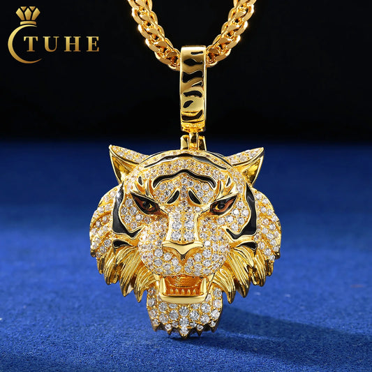 S&S 925 Silver VVS Moissanite Iced Out 3D Tiger Head Pendant | Hip-Hop Jewellery
