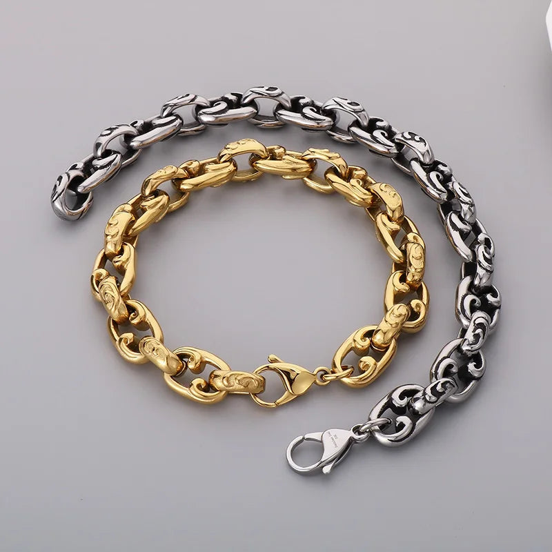 KALEN 220mm Unisex Gothic Elements Punk Gold/Silver Stainless Steel Links Bracelet