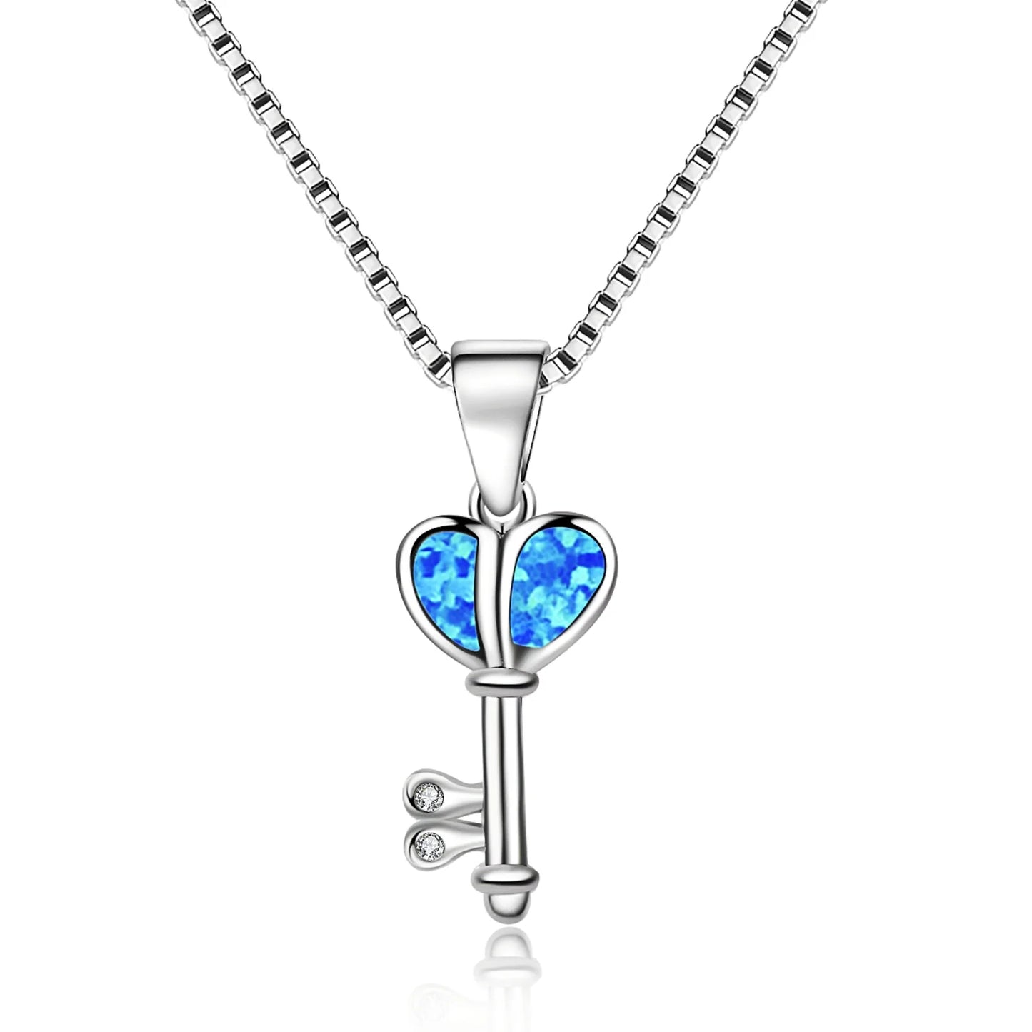 Aobao Christian Key Tree Silver Plated Copper Alloy Minimalist Geometric Opal Lab Created Lariat Necklace for Women Gift