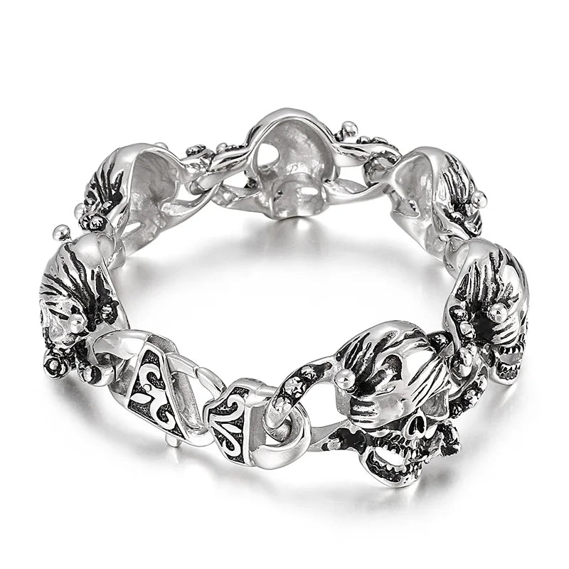 KALEN Punk Mens Stainless Steel Fashion Jewelry Bracelets Skull Wolf Head Links Bracelet Bangle