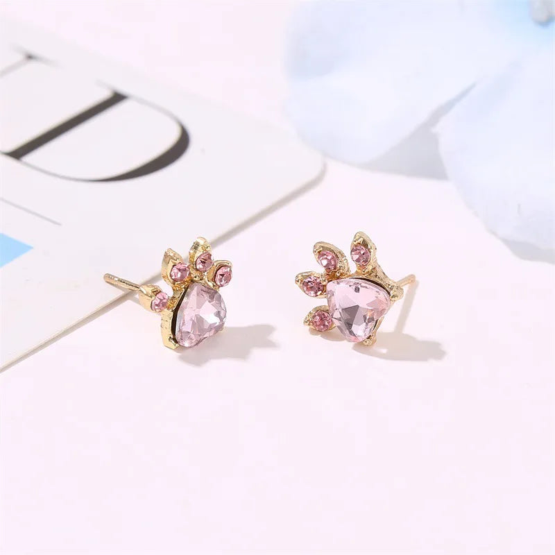 REDheart 4Pcs/Set Pink Crystal Bear Paw Cat Claw Wedding Jewelry Set Women Necklace Bracelet Ring Earrings