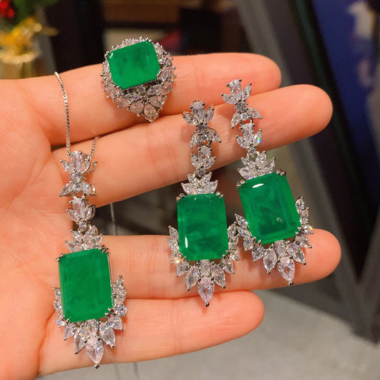 Gemfiori Light Luxury New Chinese Antique Style Three-dimensional Earrings Pendant Ring Retro Zircon Inlaid High-end Jewelry Set