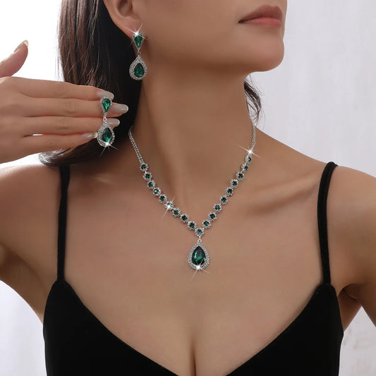 S&S Rhinestone Love, Drop & Bell Jewellery Set | Necklace, Ring & Earrings | 5 Colours | S&S Collection