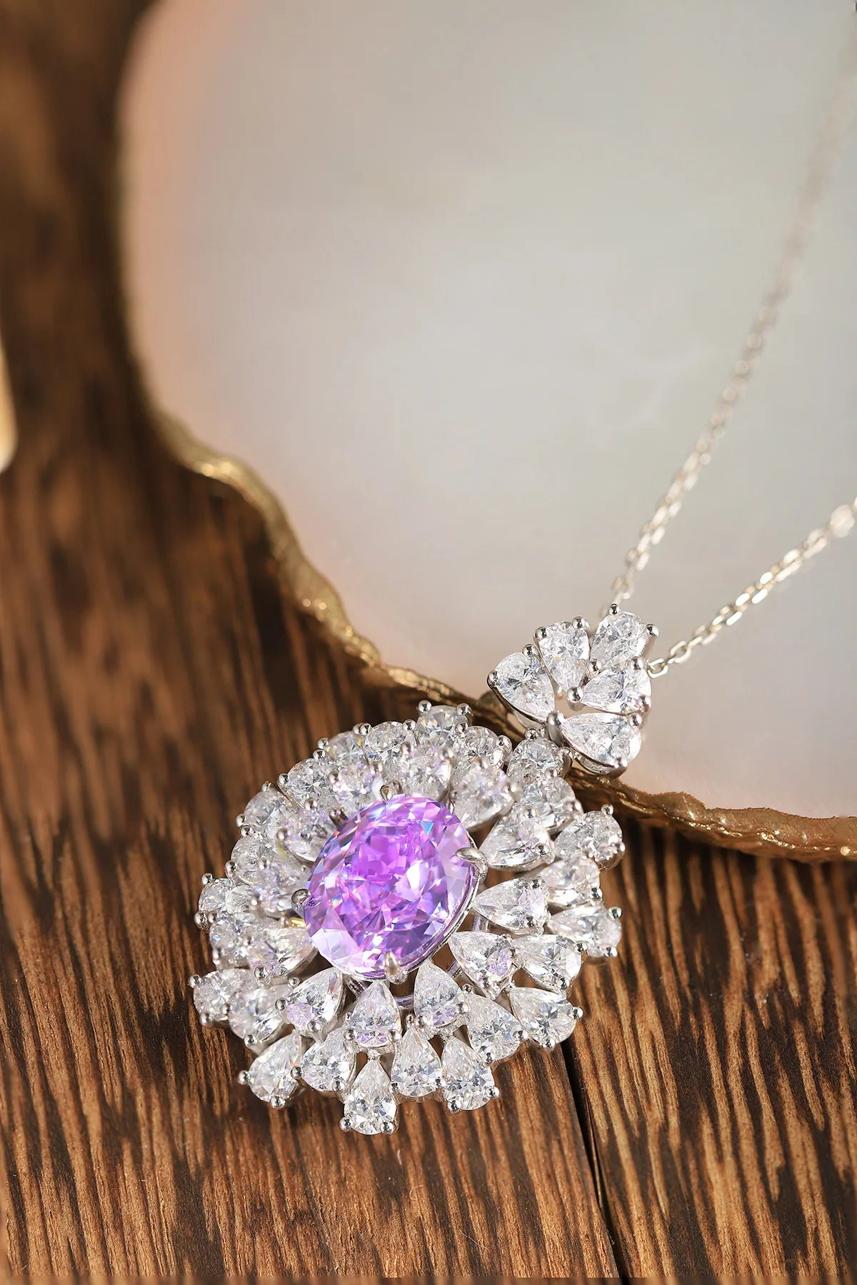 Gemfiori Anster purple Sapphire Mian Stone Oval Cutting 925 Silver Necklace Length 16cm 8.65ct Customizable Style Women's Necklace