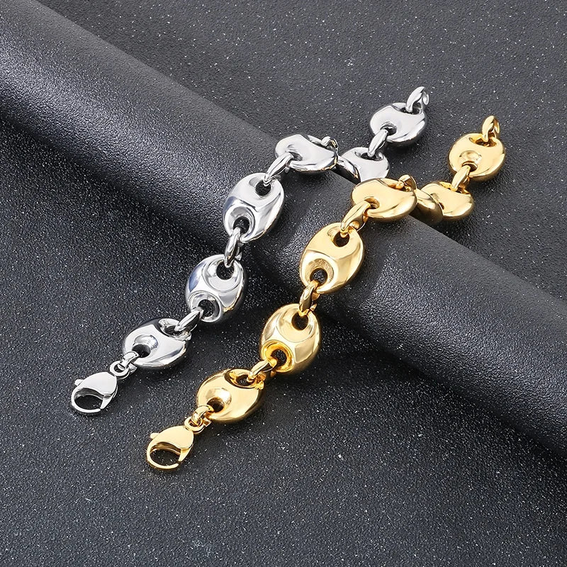 KALEN Unisex Fine Jewelry Fashion Bracelets Punk Stainless Steel Vintage Pig Nose Links Bracelet Women