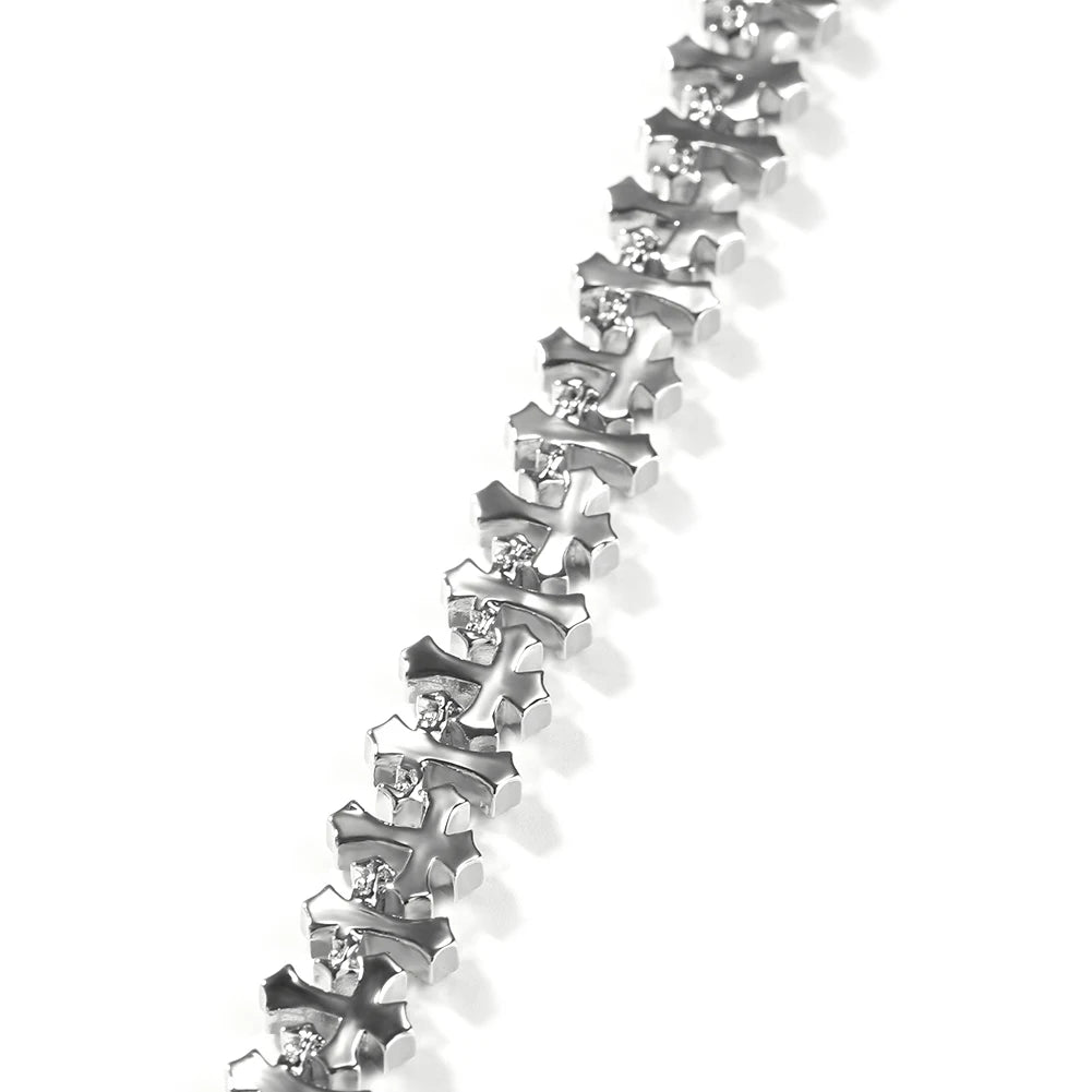 Iced Out Hip Hop Copper Full CZ Micro Paved Cross Chain Bracelet 11.5mm Cross Bracelet for Men Women Men Daily Wear