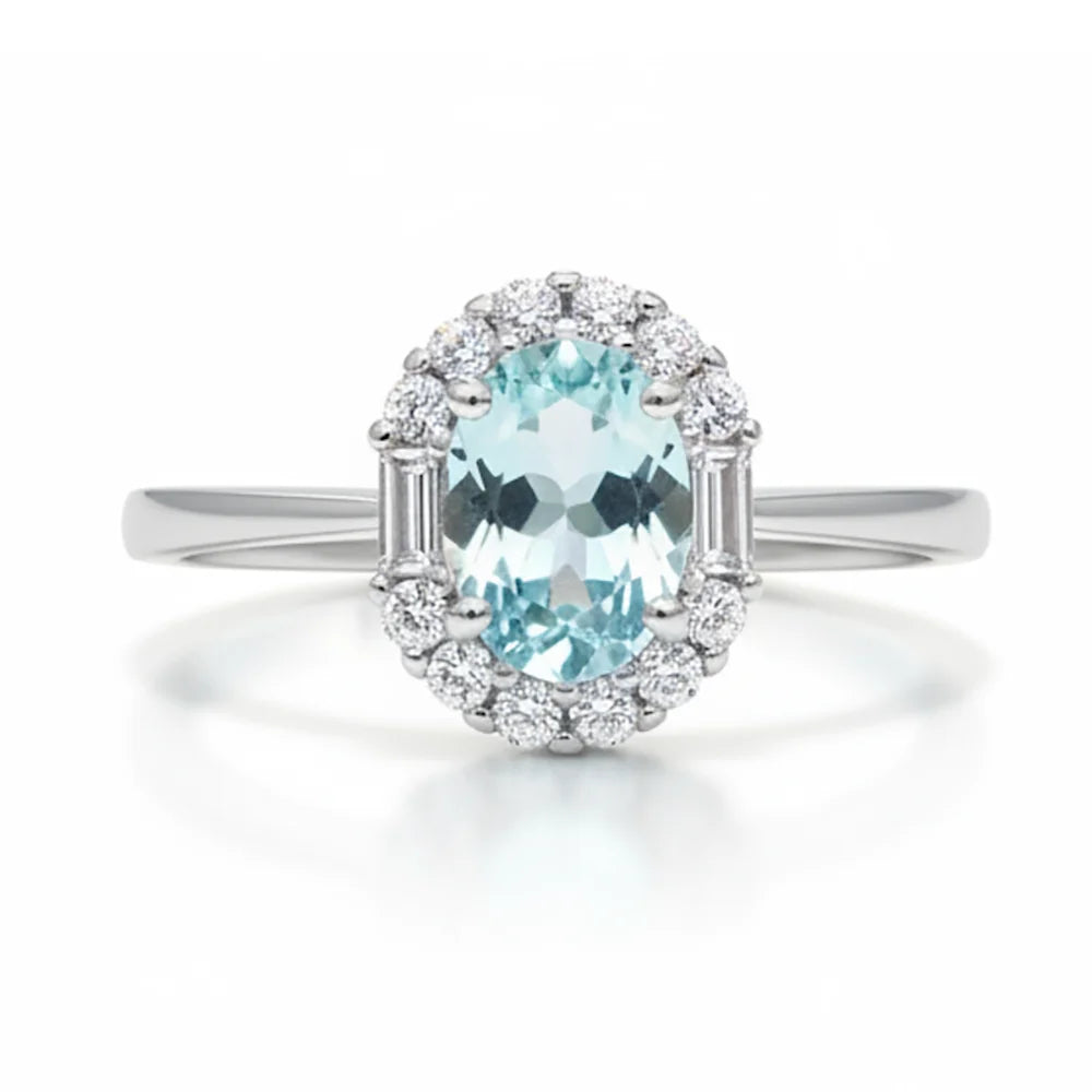 Gioiellieri Natural Aquamarine Ring 925 Sterling Silver Natural Gemstone Jewelry for Women Wedding Party