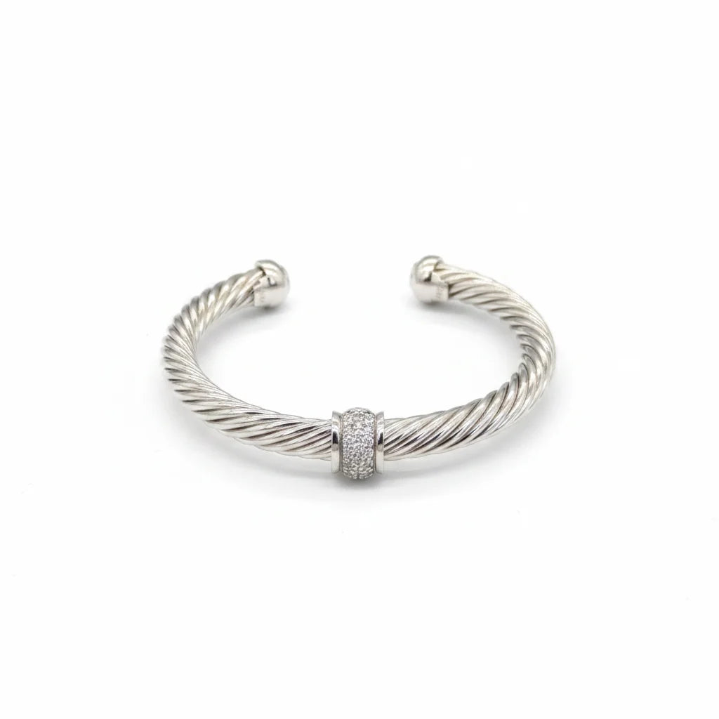 FASHIONISTA DY High-Quality 7mm Silver-Plated Diamond Fashion Bracelet, Fashionable Silver-Plated Colored Gemstone Bangle, Jewelry