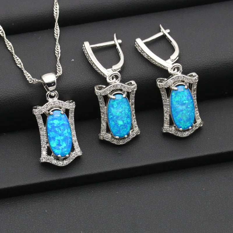 XOTICA Women's Jewelry Blue White Zircon Earrings Pendant Necklace Ring Sets Alloy Platinum Plated Wedding Party Engagement Gift