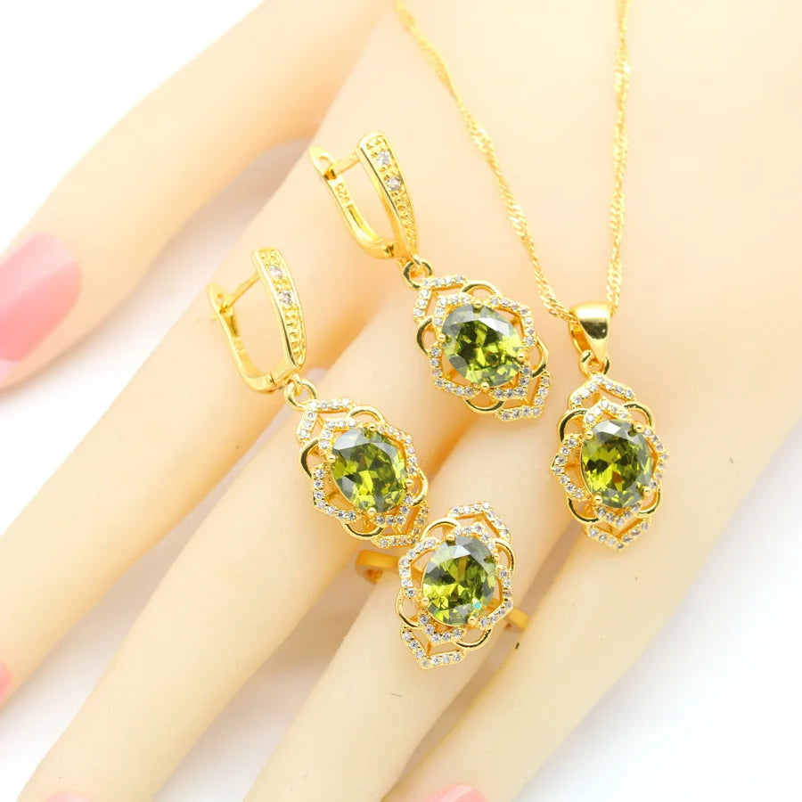 XOTICA 2023 New Red Cubic Zirconia Jewelry Set for Women Earrings Open Ring Pendent Necklace for Wedding or Engagement