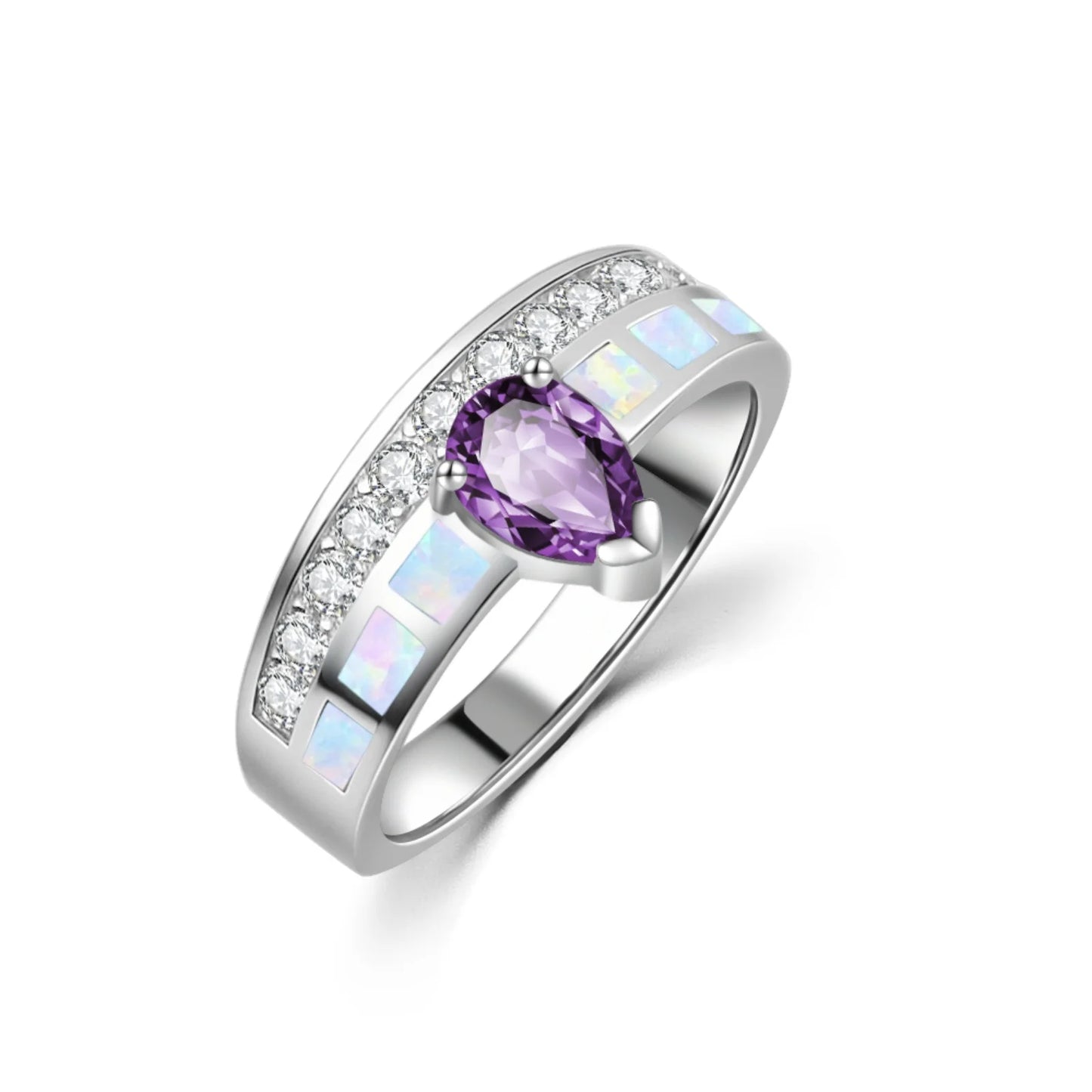 Luxury Teardrop Purple Gem & Blue Opal Ring | Zircon-Accented  Band | Statement Fashion Jewelry for Women Special Occasions