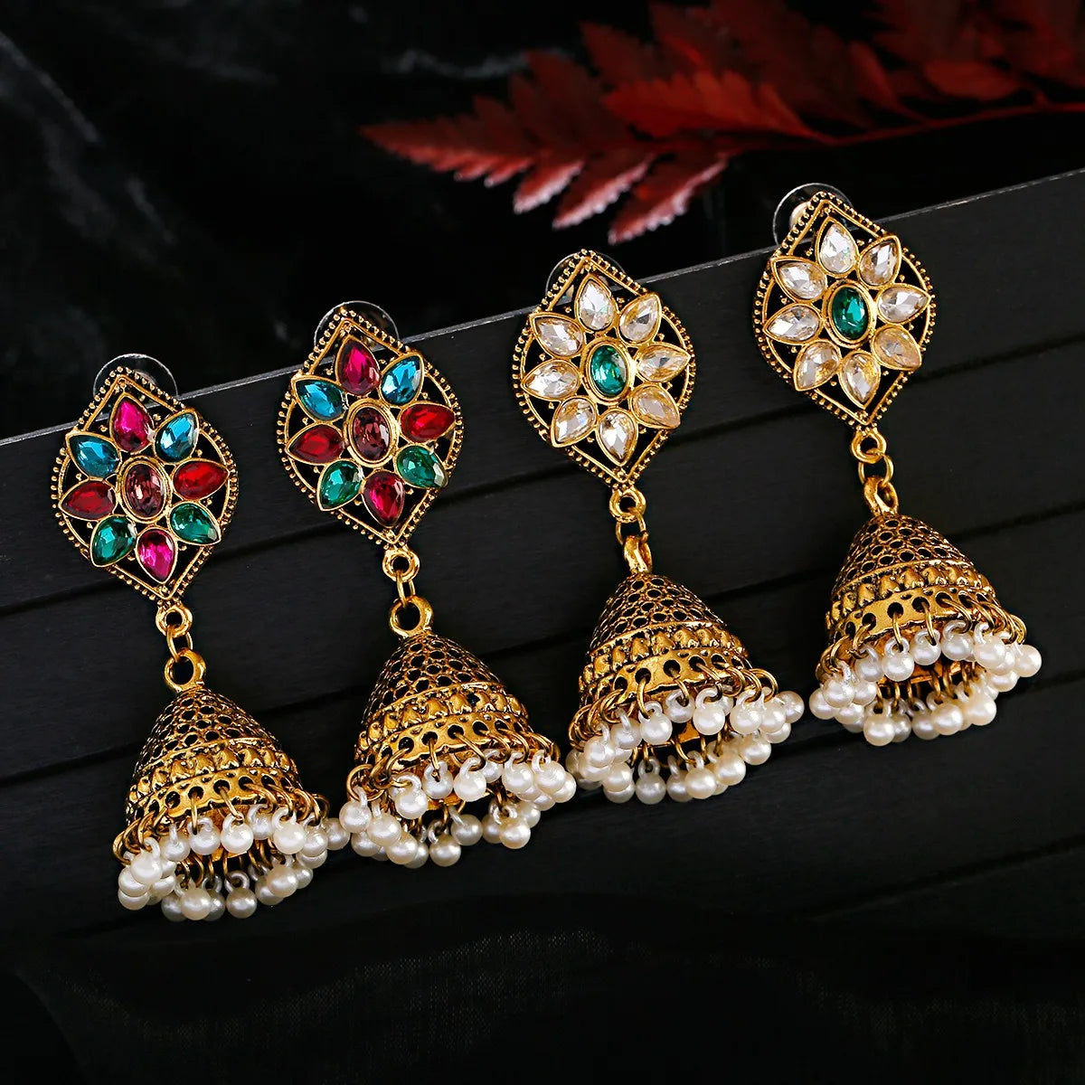 Earrings for Women Gemstone Drop Bells Indian Jewelry Ear Rings for Girls Fashion Vintage Earring Dangling Gift Kolczyki