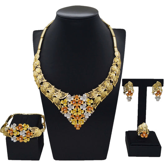 Zhuerrui Wholesale Luxury Gold Jewelry Sets Multi Color Flowers Bead Necklace Jewelry Set Latest Woman Birthday Party HA23266