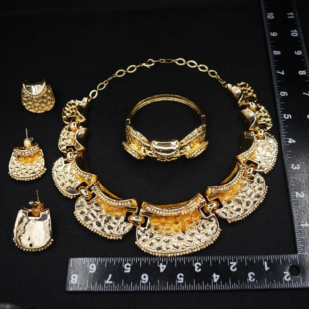Luxury Brazilian Gold Jewelry Set Necklace Bracelet Earrings Ring Four-Piece Sets High-end Hollow Pendant Woman Jewellery Set
