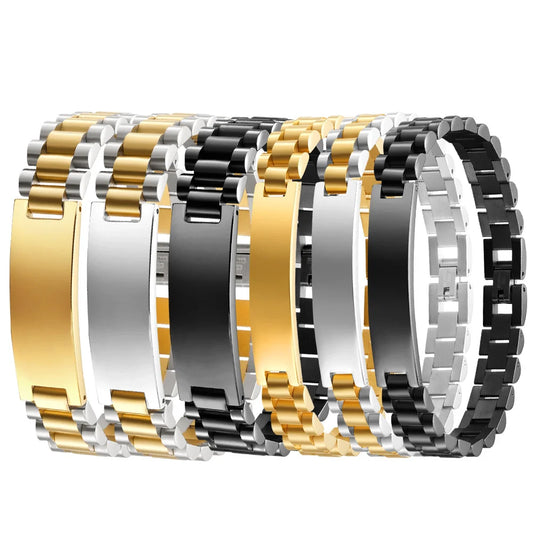 Simple Adjustable Men's Classic Waterproof Stainless Steel Chain & Link Bracelet with Custom Name Engraving for Anniversary Gift