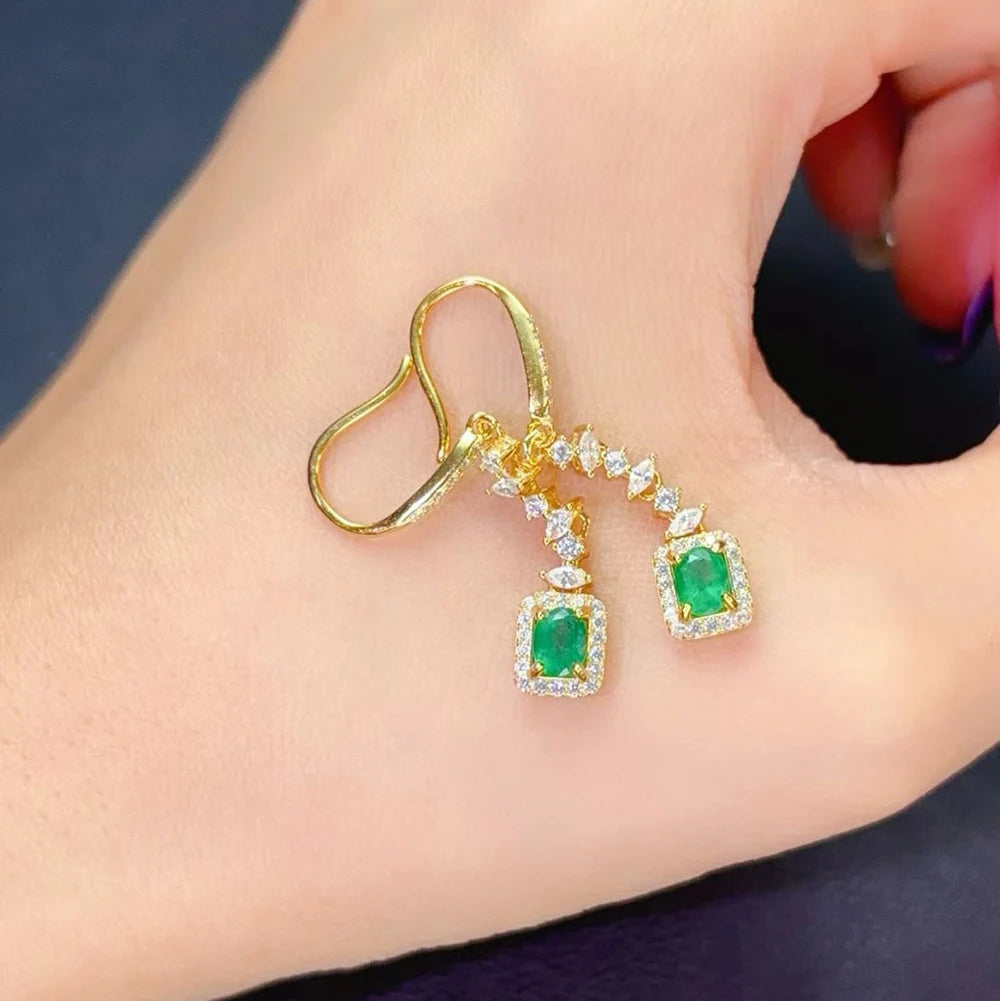 Gioiellieri Designer Natural Emerald Earrings Gold Plated Factory for Anniversary Party Gift Giving