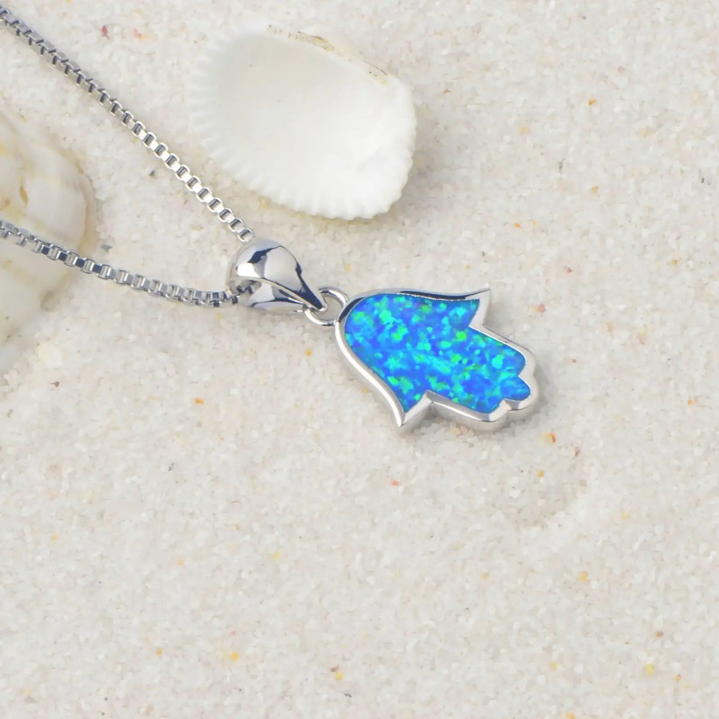 Bestselling TikTok INS Style Blue Opal Palm Necklace Wholesale Sparkle Opal Jewelry