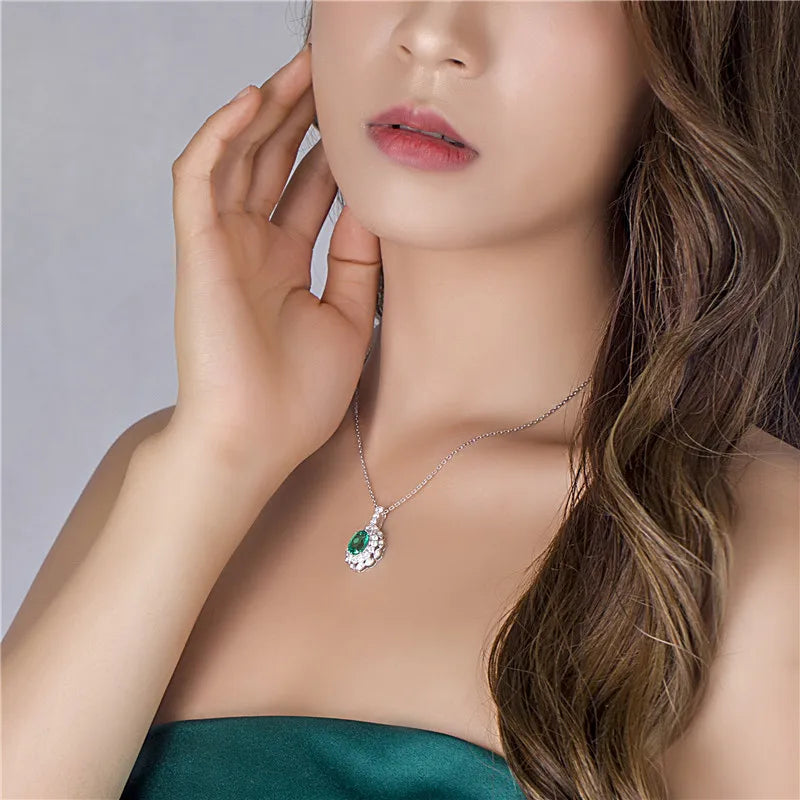 Gemfiori Messi Jewelry Necklace Women Square Pendant Trend Custom Emerald Made Gift White Gold Romantic Party Wedding Necklace