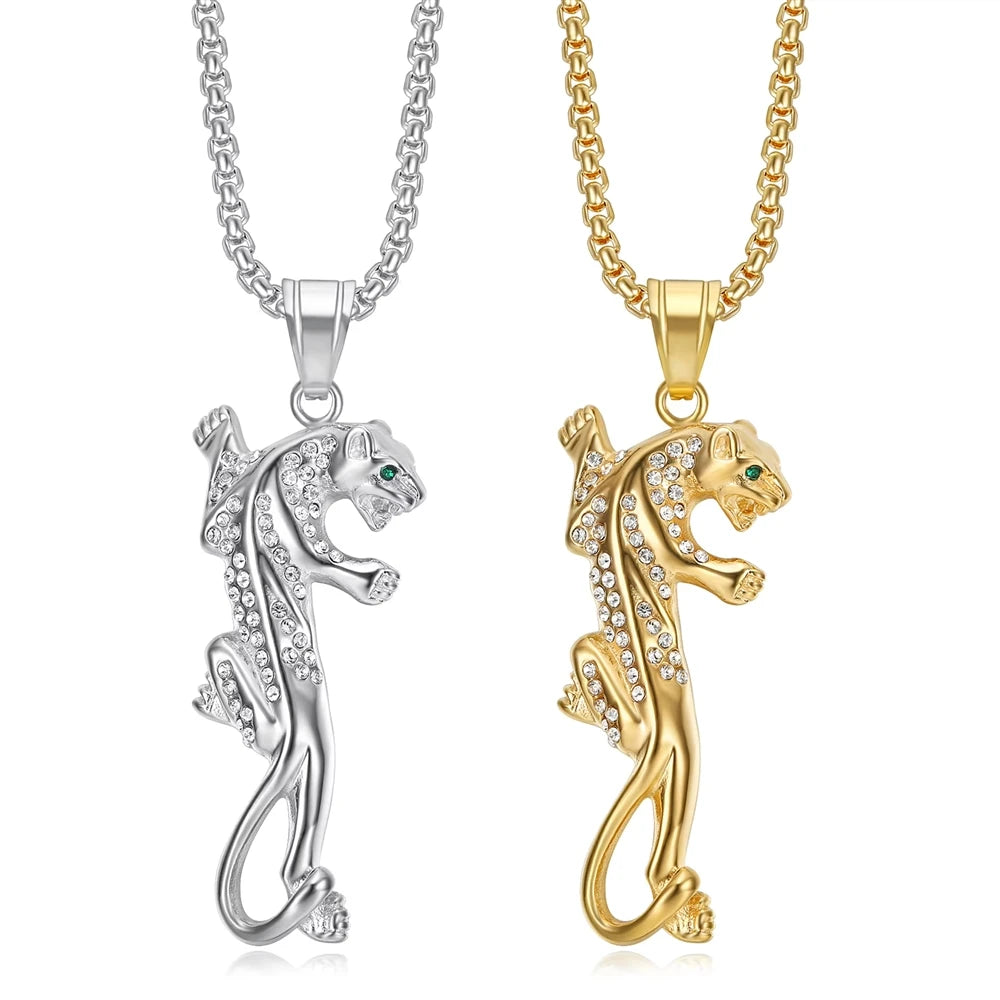 Hip Hop Animal Leopards Stainless Steel Pvd Gold Plated Pendant Jewelry Fine Fashion Jewelry Necklace for Men Women Wholesale