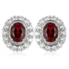 Gemfiori Classic 925 Sterling Silver Rhodium Plated Lab Grown Ruby Earrings Gemstone Jewelry Halo Stud Earring for Women