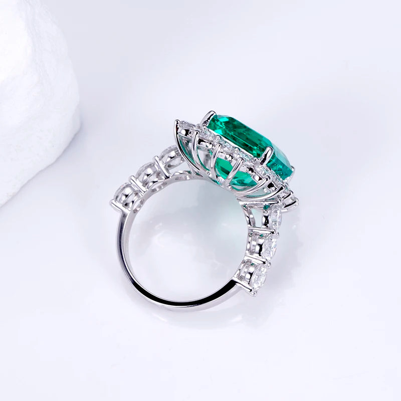 Gemfiori MSR-1510 18K White Gold Luxury Engagement Ring 11x13mm Emerald Cut Lab Emerald Stones Lab Grown Diamond Ring