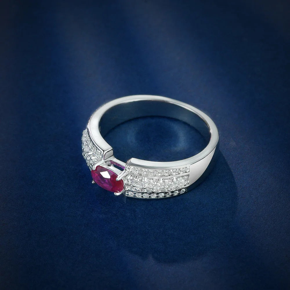 SILVERELLI Coloured Gemstone Ring | S925 Sterling Silver | Platinum Plated | Sizes 4–10 | Red & Blue