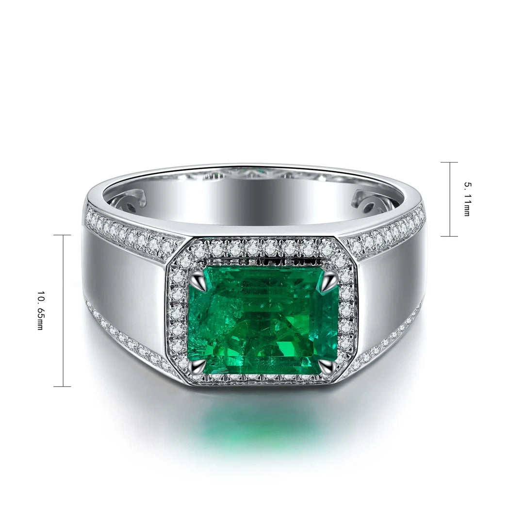 Gemfiori High Quality Affordable Price Handmade Men Rings Lab Created Emerald Ring 6ct Diamonds Gifts for Man Fathers Day