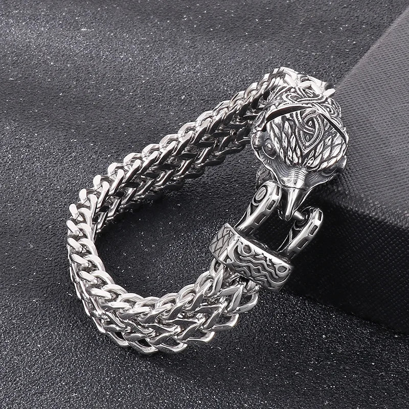 KALEN 220mm Men Punk Stainless Steel Snake/Eagle/Wolf Head Clasp Links Bracelet